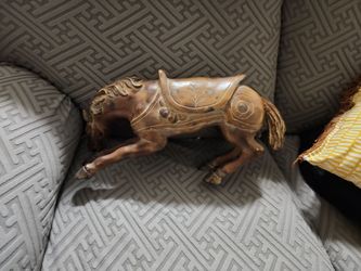 Carved Wood Horse Figurine with Saddle