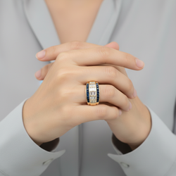 18K Yellow Gold Diamonds & Sapphire Womens Ring - 0.42ct