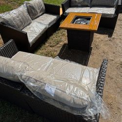 High Quality Fully Assembled Inside The Box Deep Seating Cushions Patio Furniture With Fire Pit Propane Brand New Patio Set In The Box 🆕🚛🚎