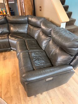 Gray Leather Sectional Sofa with Power Recliner