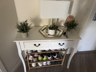 White 2 drawer entry way table with black 