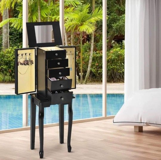 Jewelry Armoire Cabinet Chest Organizer Box Top with Flip Mirror Standing Space-Saving