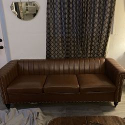 Brown Faux Leather Couch