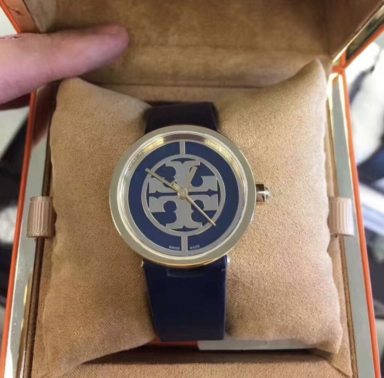 Tory Burch Women's Reva Blue Leather Strap Watch