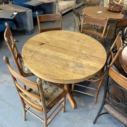 Vintage Wood Round Table & 5 Chairs (in Store)