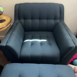 Dark Teal Modern Accent chair And Ottoman 