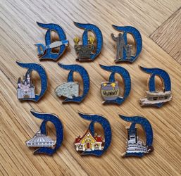 Complete Set of 10 GOLD D Key to Disneyland GLITTER Disney Pin 2025