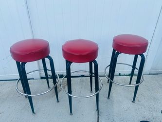 Set of 3 Red Vinyl Bar Stools