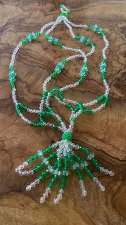 Vintage Handmade Green & White Macramé – 29”