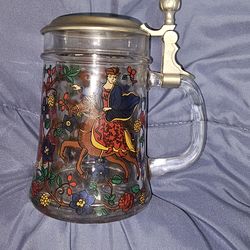 Vintage Pewter Glass  Stein Mug