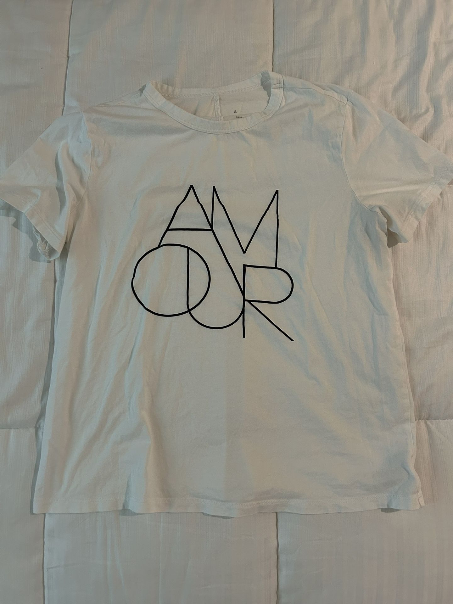 A NEW DAY Women’s “Amour” Short Sleeve Round Neck White Tee Shirt- Size S