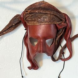 Vintage Handmade Molded Leather Half Face Mask-Mardi Gras-Wall Decor-Masquerade-Fits Wall or Face