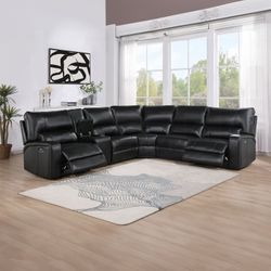 Brand New Black Leather Power Reclining Sectional Sofa 