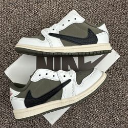 Size 10C Nike Air Jordan Travis Scott x Air Jordan 1 Low "Medium Olive" Toddler
