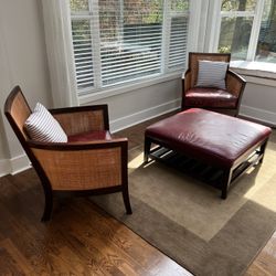 Crate & Barrel Leather Chairs And Table With Ottoman S