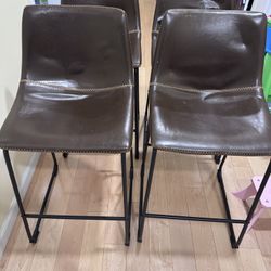 Set Of 4 Bar Height Chairs - Brown Good Condition