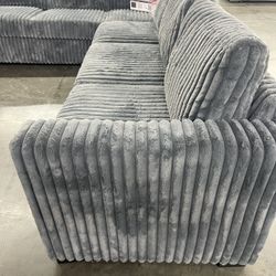 Grey Sectional Sofa - Soft Corduroy Fabric