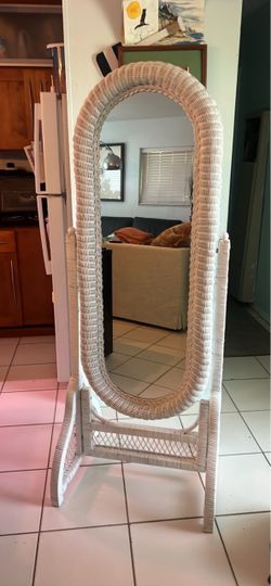 vintage freestanding full length rattan floor mirror