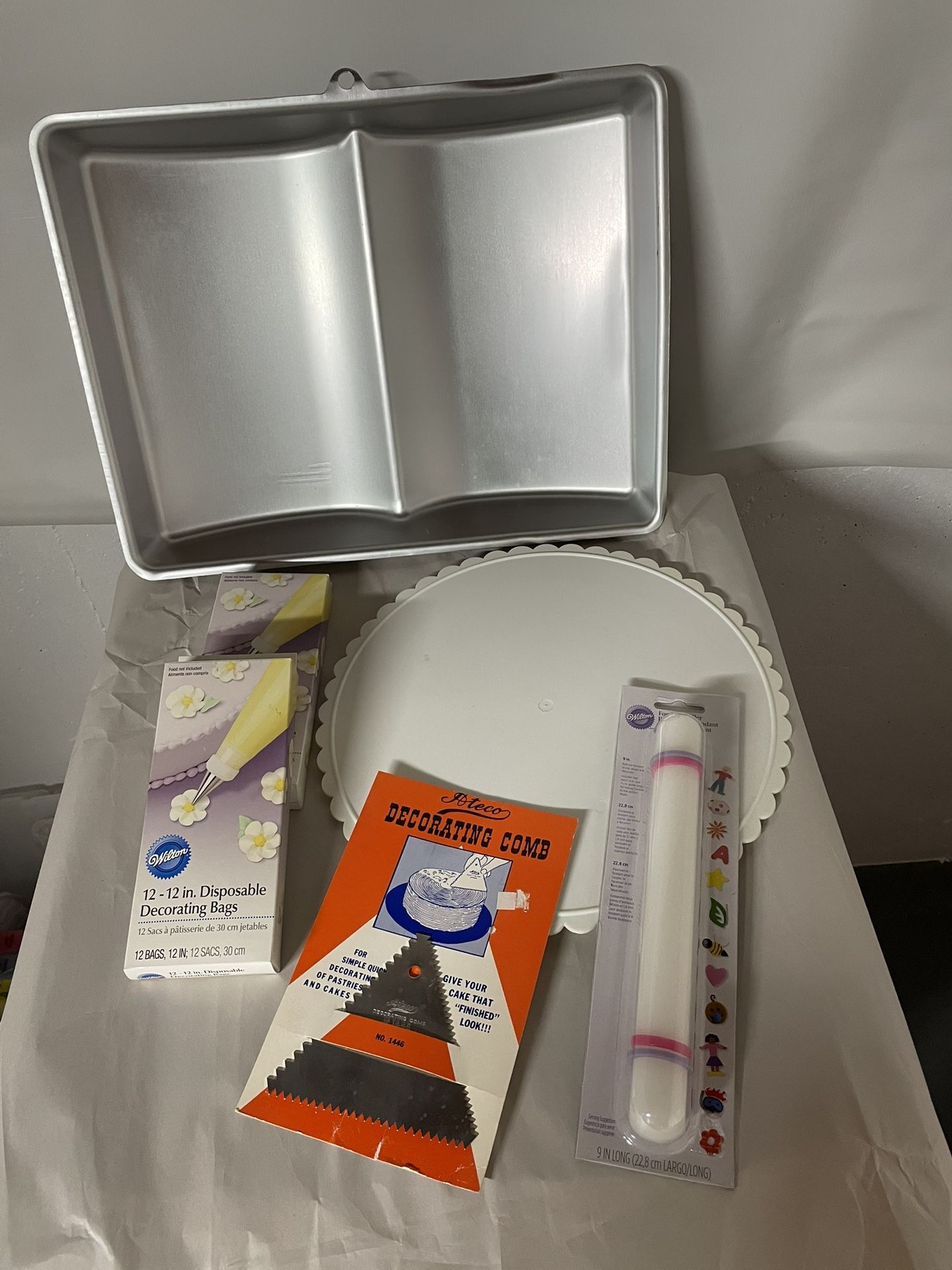 Wilton Book Cake Pan with misc. tools