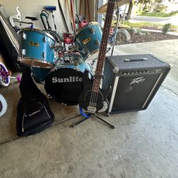 Bass Guitar,amp And Drum Set Bundle