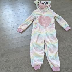 Onzie Kids Pastel Bear Footie Cozy Pajamas Lounge Wear Sz 7-8 Excellent Conditio 