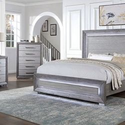 Brand New Grey 4pc Queen Bedroom Set (Available In California & Eastern King)