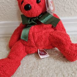 Beanie Babies Collection  RED Beanie Bear Mistletoe Bear Holiday Bear Christmas Gift  Retired BEANIE BEAR