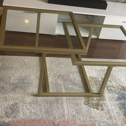 6ft Glass Table With Gold Rims 