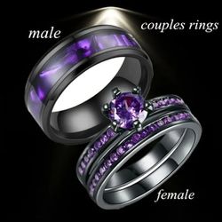 2pcs/set Luxury Men's Couple Ring Set Purple Color