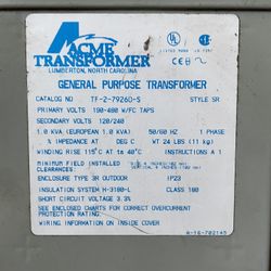 ACME ELECTRIC Dry Type Power Distribution Transformer: 120V AC/240V AC, Wall,