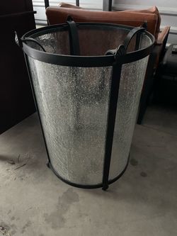 Large Black Metal and Seeded Glass Lantern