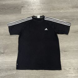 Vintage adidas men's black/white faded striped shirt