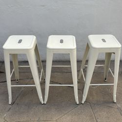 Three Tolix style barstools- White