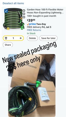Garden Hose 100 ft Flexible Water Hoses Non-Expanding Lightweight Portable No Kink High Pressure Flat Fabric 3/4” fittings Leak-proof Durable Pipe for
