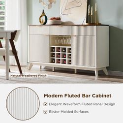 Fluted Wine Bar Cabinet for Liquor, 60" Modern Coffee Bar Cabinet with Wine & Glass Rack