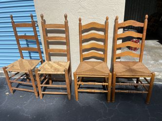 Two Pairs Of Ladder Back Chairs Rush Seating Vintage