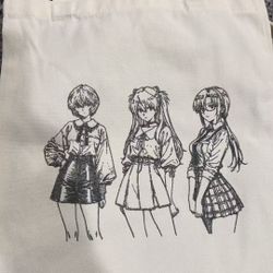 Hand drawn Evangelion Asuka, Rei, Mari Canvas Tote bag