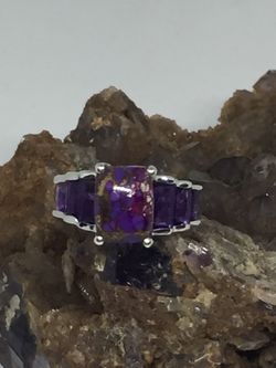 925 Sterling Silver Amethyst & Purple Jasper Ring