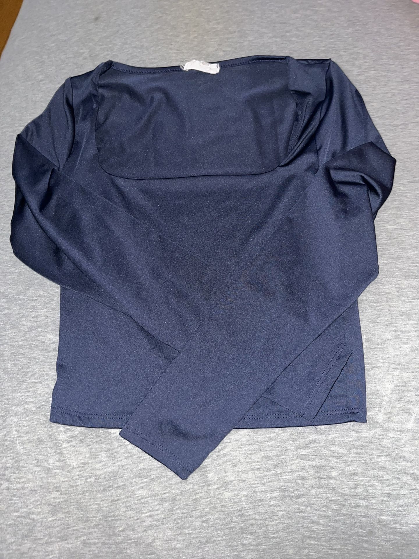 Blue Long Sleeve Crop Top