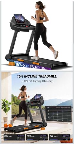 CURSOR FITNESS 16% Incline Treadmills for Home Small with 3 LED Displays