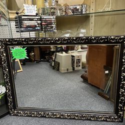 Vintage J.A. Olson Mirror in Gilded Frame Black/Gold  41” L X 29” W