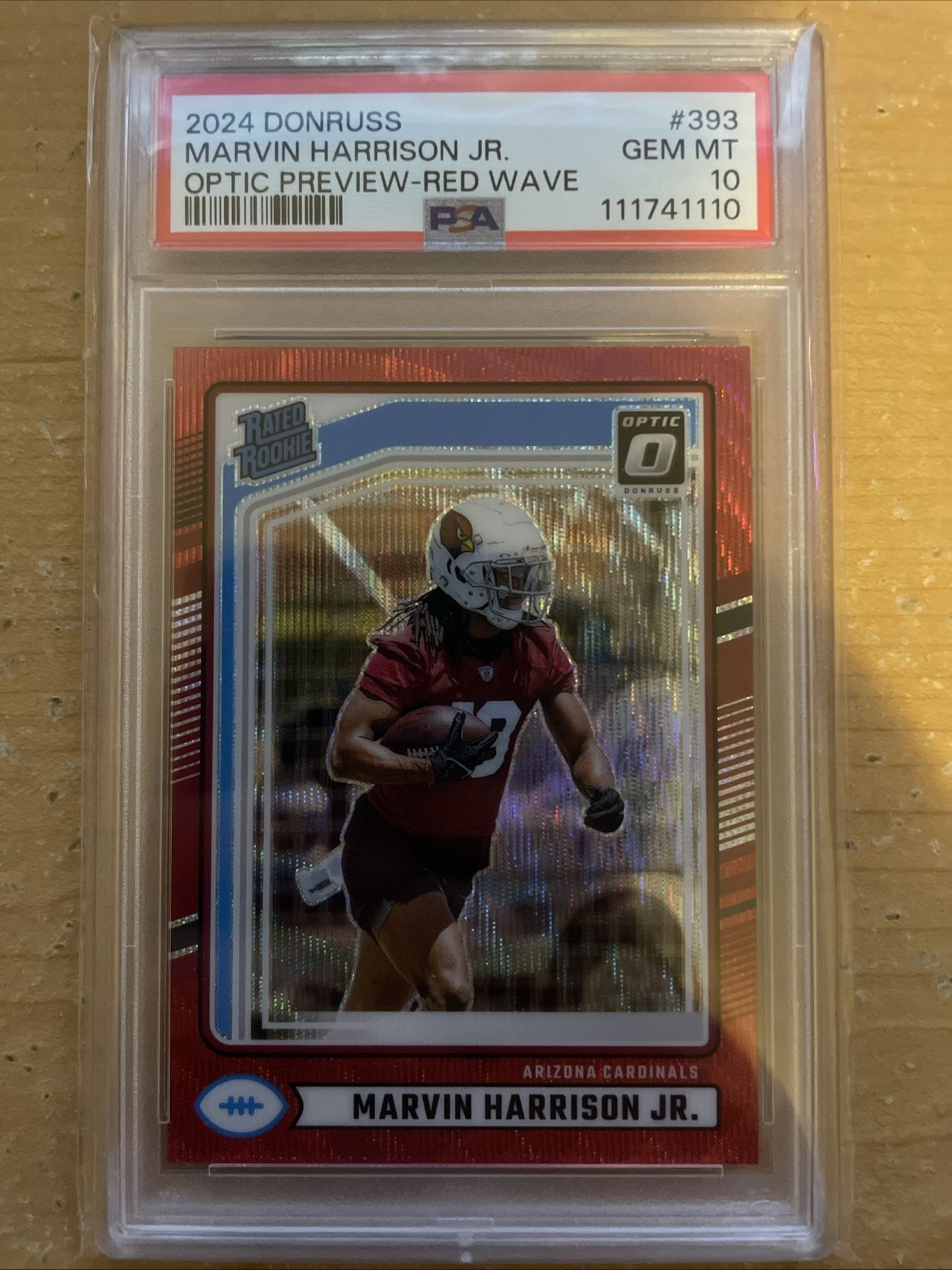 Rated Rookie Marvin Harrison Jr. #393 Optic Preview Red Wave Prizm (RC) PSA 10
