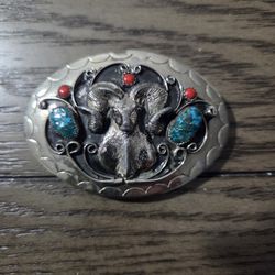 Beautiful  Vintage SILVER And  Turquoise Belt Buckle 