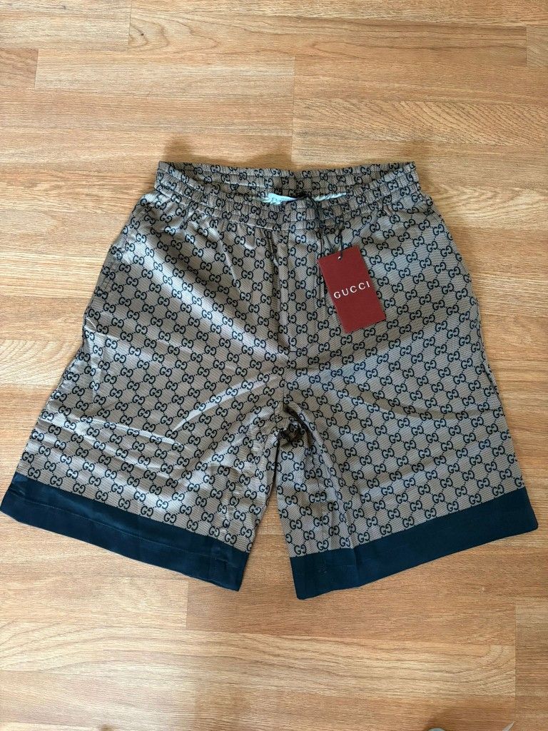 Gg Blue Monogram Shorts