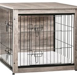 Dog Crate Furniture with Cushion, Wooden Kennel Table with Double Doors Size, 27.2" L