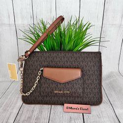 MICHAEL KORS JET SET ITEM BROWN LG 2N1 NWT CARD CASE & WRISTLET/WALLET