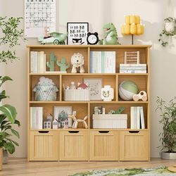 Toy Storage Organizer, Large Toy Organizers and Storage with 4 Movable Drawers and 7 Storage Cubbies, Toy Chest Shelf Kids Bookshelf with H