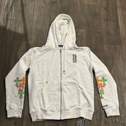 White Chrome Heart Colorful Crosses Zip up Jacket 