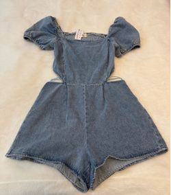 Altard State Denim puff sleeve Romper, Size S