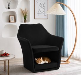 Bestier - 2 in 1 Pet Friendly Mid Century Modern Accent Chair Soft Fabric Upholstered Leisure Armchair for Home-black